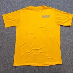 SND Manufacturing US Navy PT TShirt Sz‎ L Mens Yellow Skater Reflective Logo